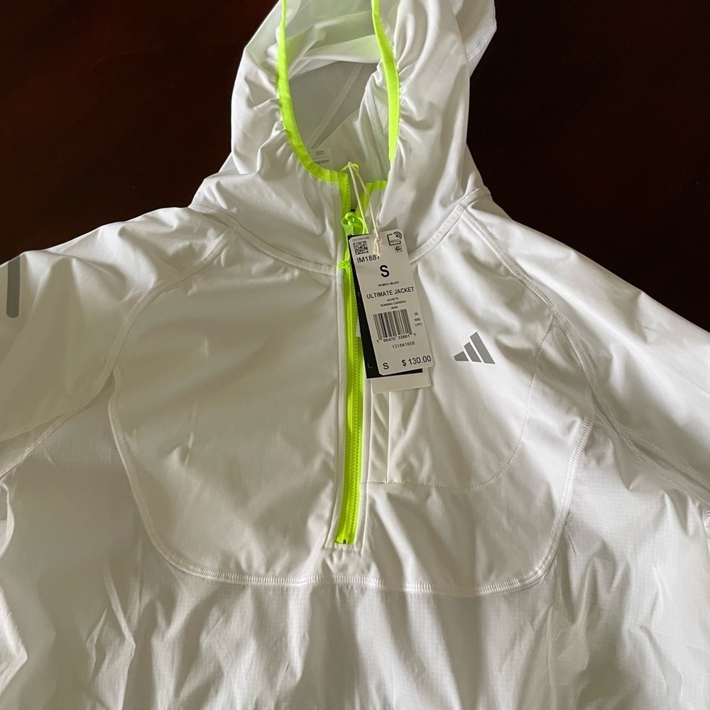adidas Women's White Jacket with Neon Green Accents - Picture 3 of 6
